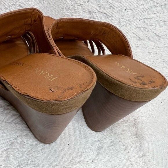 Franco Sarto Wedges Cognac Tan Leather Hillary Wedge Slide Fisherman Sandals - Picture 7 of 8